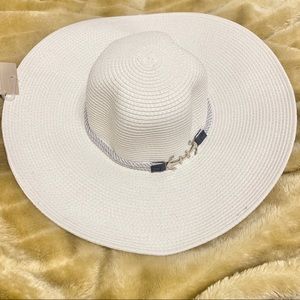 Nautical White Straw Hat with Navy Accent